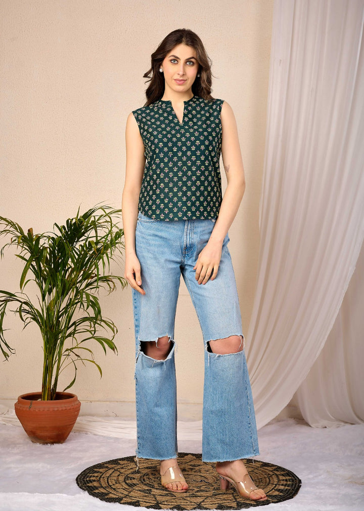 TOP-Cotton Printed Straight