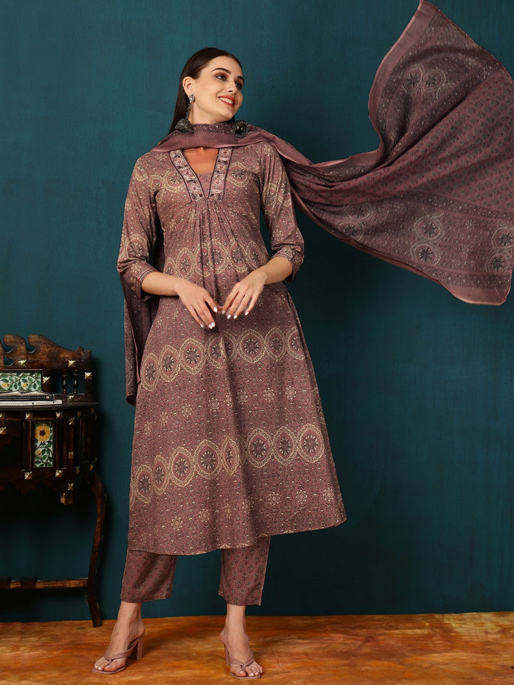 DUPATTA SET-Rayon, Printed, Flared