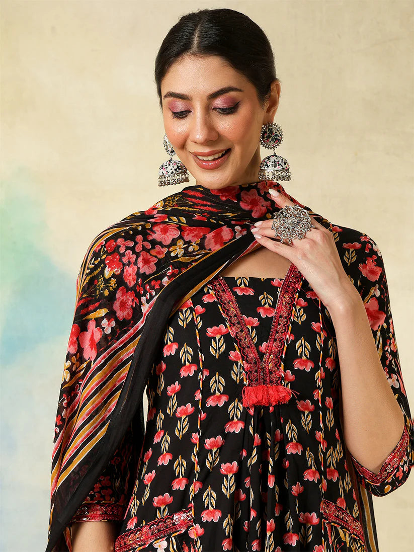 DUPATTA SET-Cotton Calf Length Embroidered Printed
