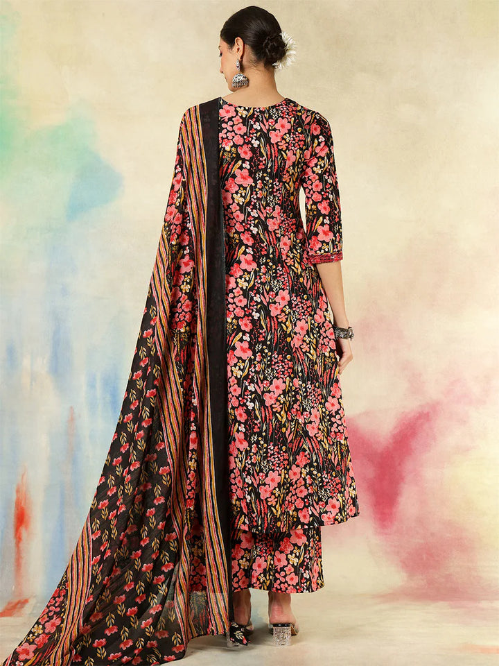 DUPATTA SET-Cotton Calf Length Embroidered Printed