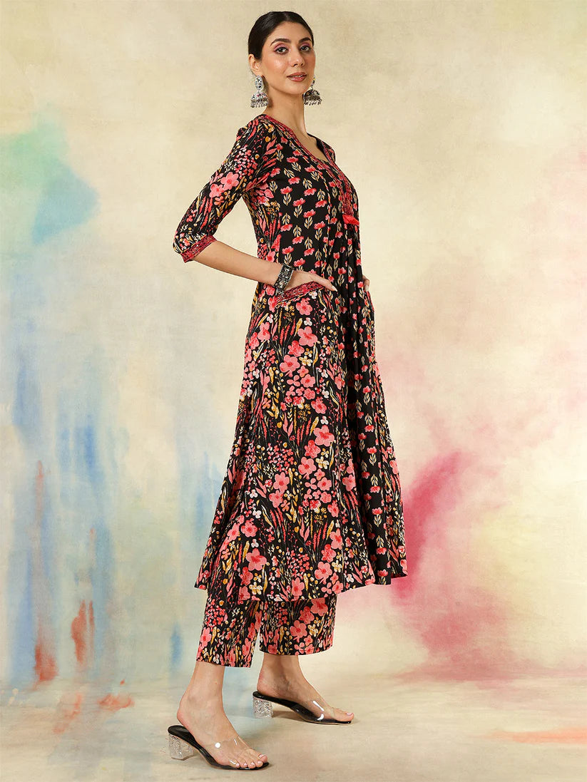 DUPATTA SET-Cotton Calf Length Embroidered Printed