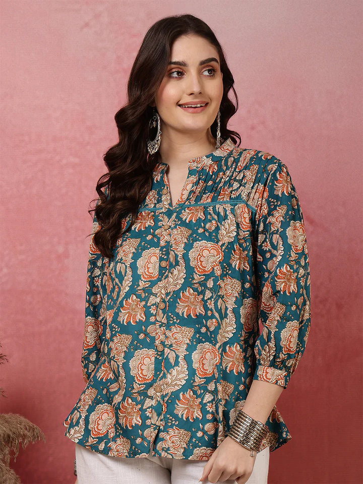 TOP-Cotton Printed Flared