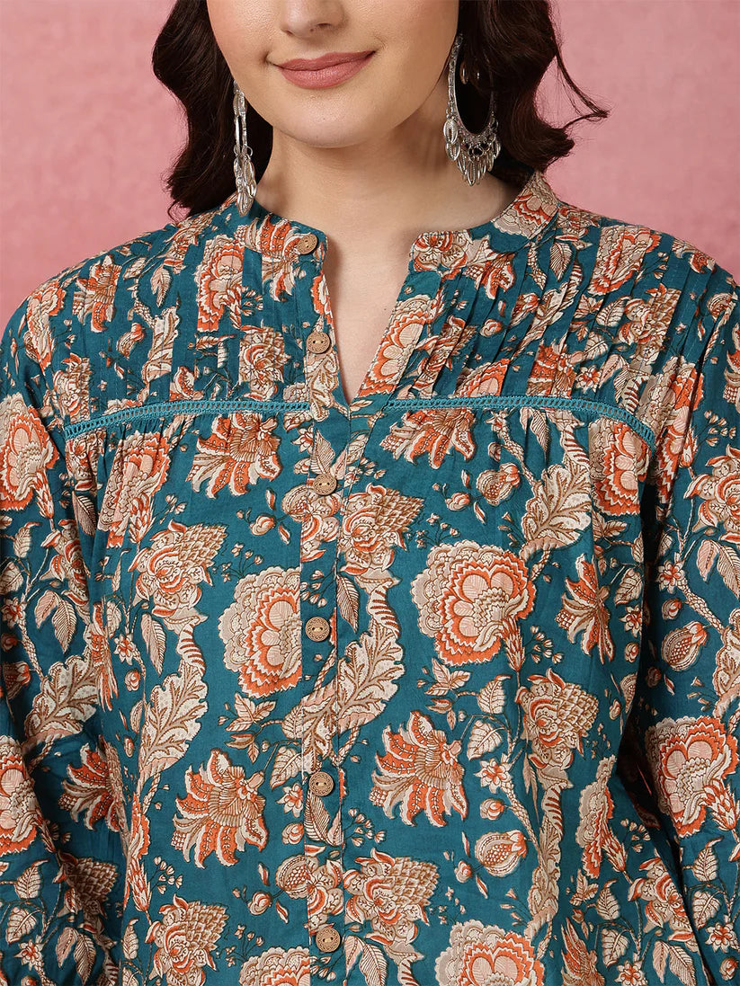 TOP-Cotton Printed Flared