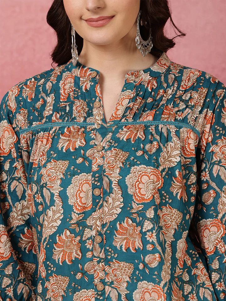 TOP-Cotton Printed Flared