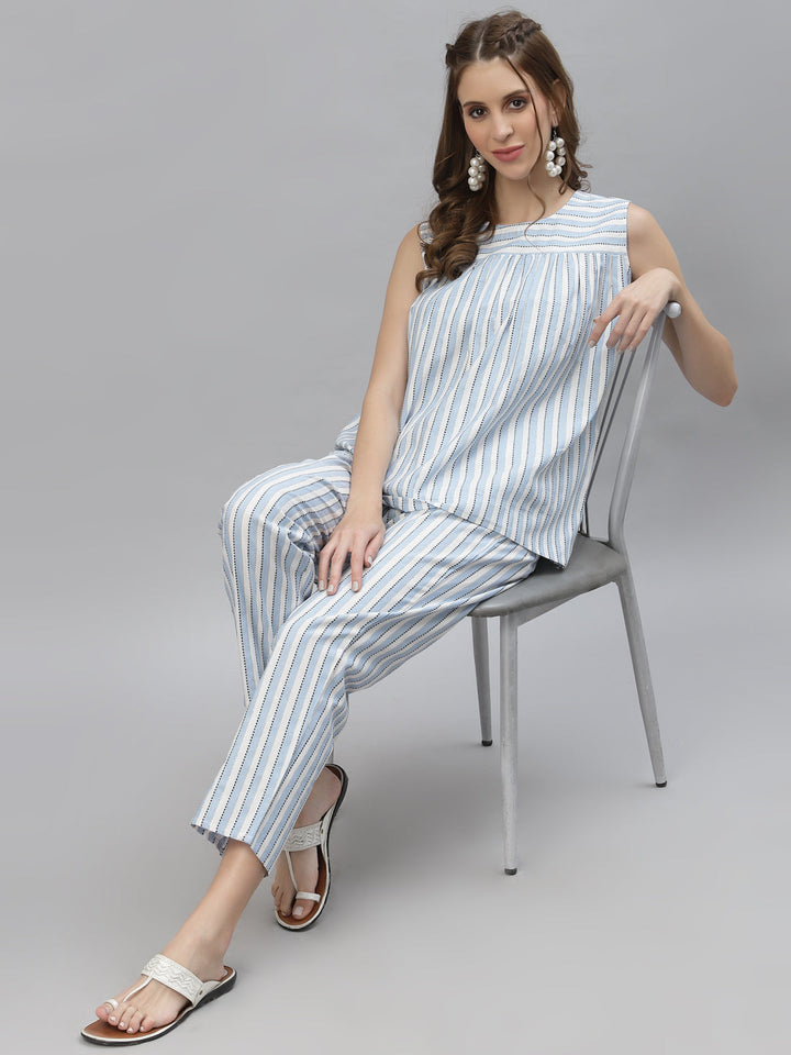 CO-ORDS - Self-Woven Striped Cotton Blend Co-ord Set