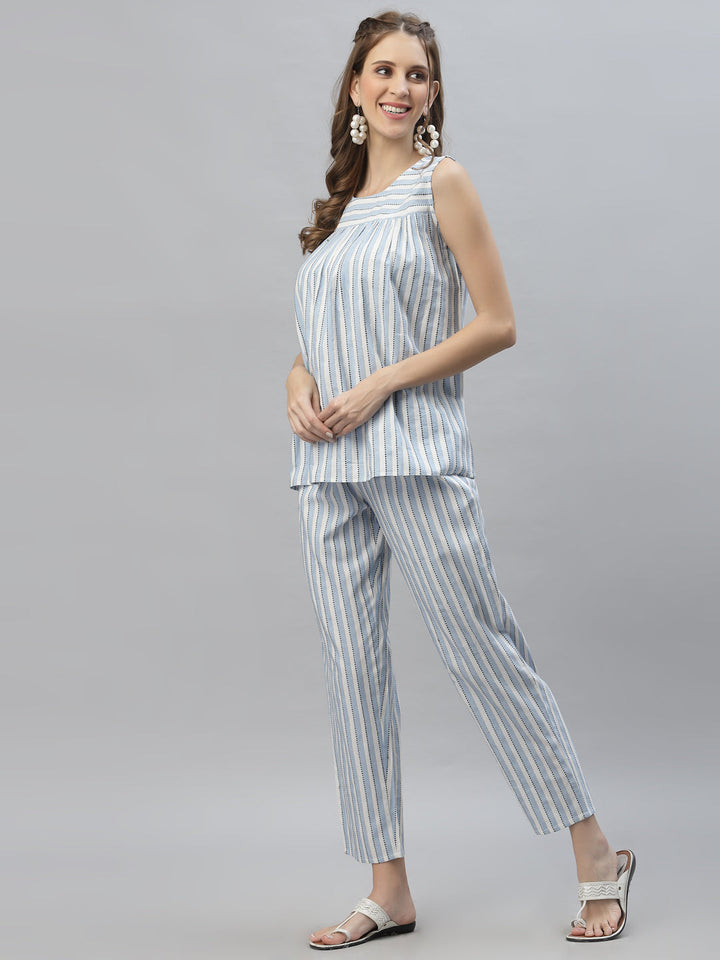 CO-ORDS - Self-Woven Striped Cotton Blend Co-ord Set