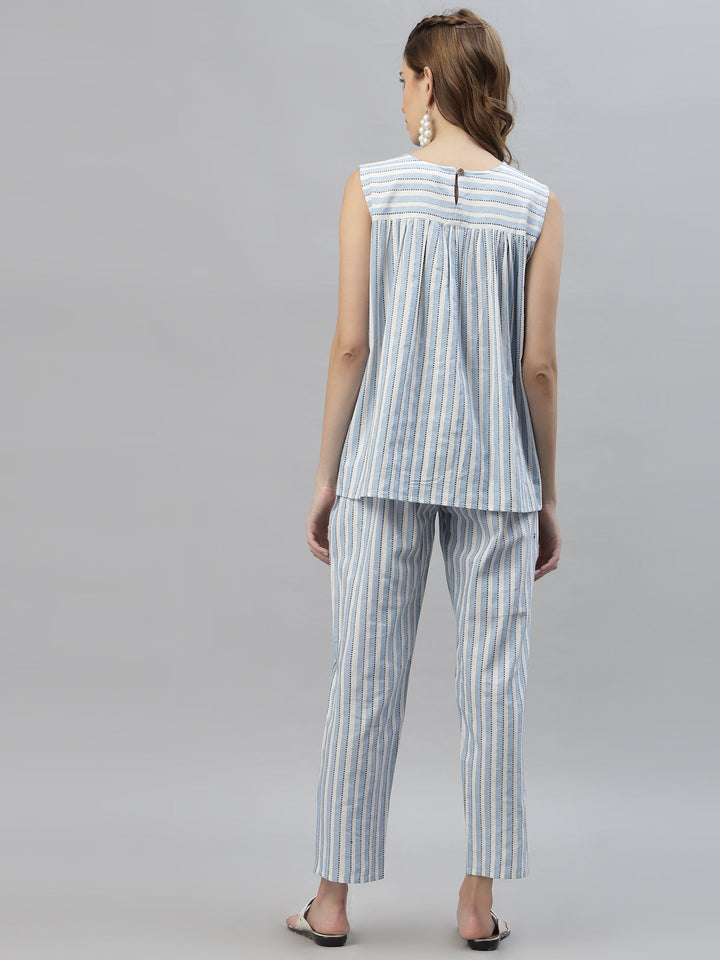 CO-ORDS - Self-Woven Striped Cotton Blend Co-ord Set