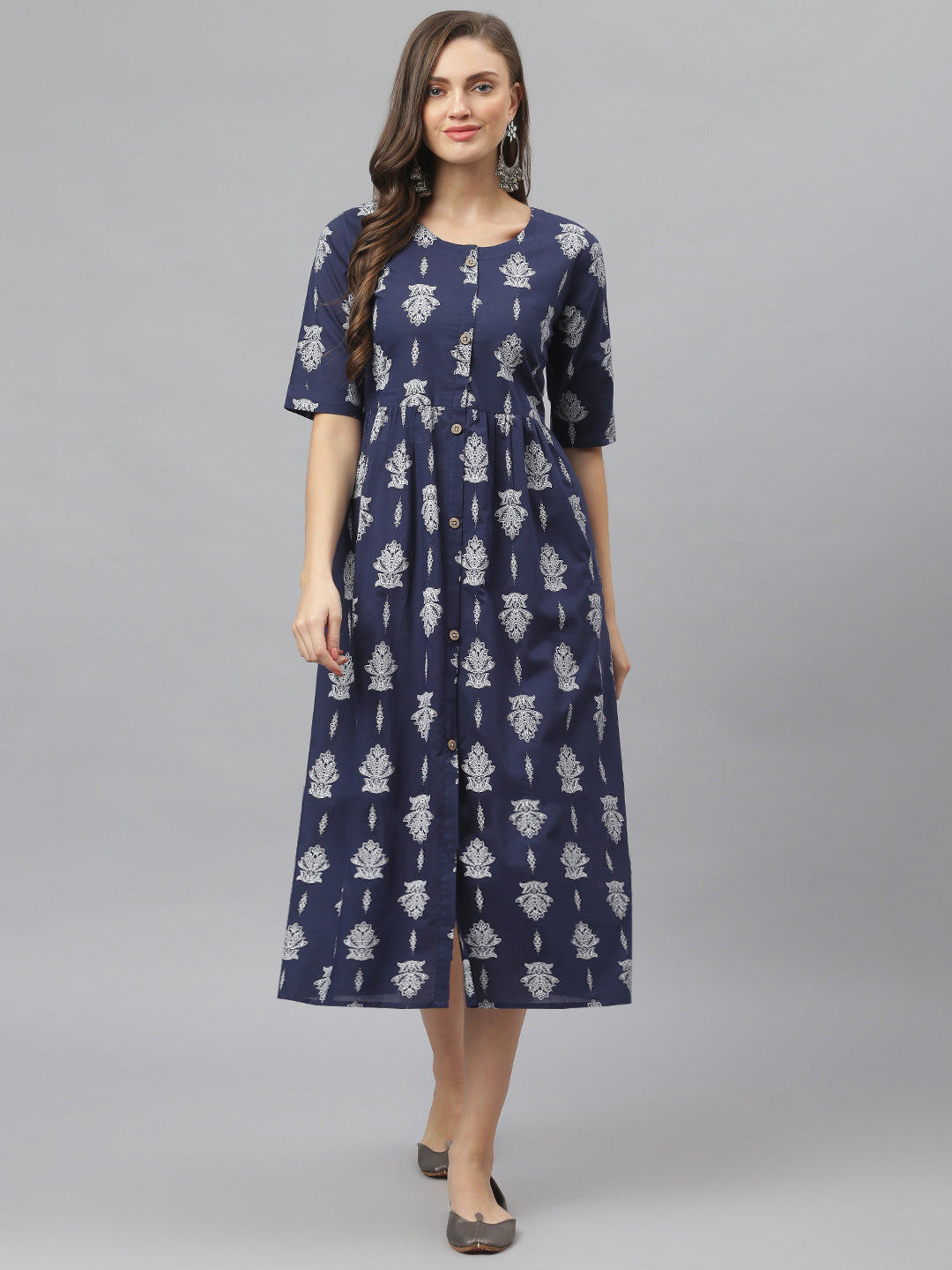 DRESS - Women's Paisely Print Cotton Midi Flared Dress