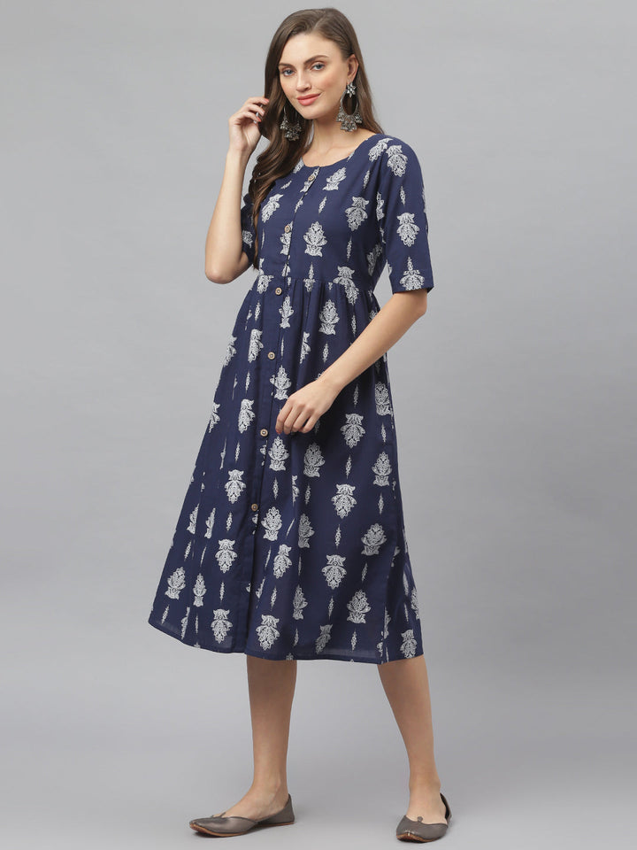 DRESS - Women's Paisely Print Cotton Midi Flared Dress