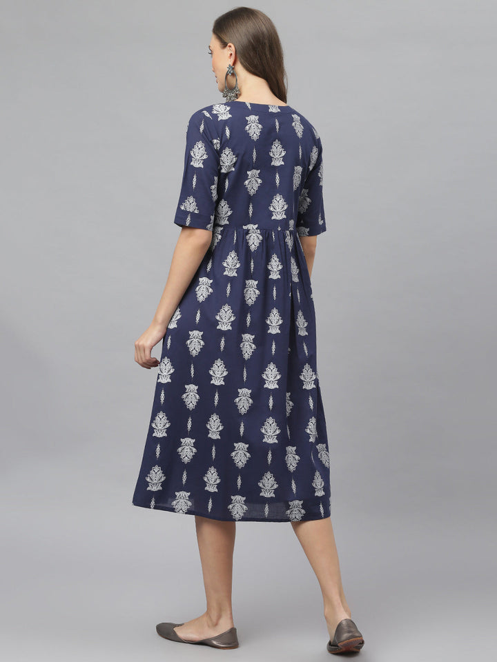 DRESS - Women's Paisely Print Cotton Midi Flared Dress