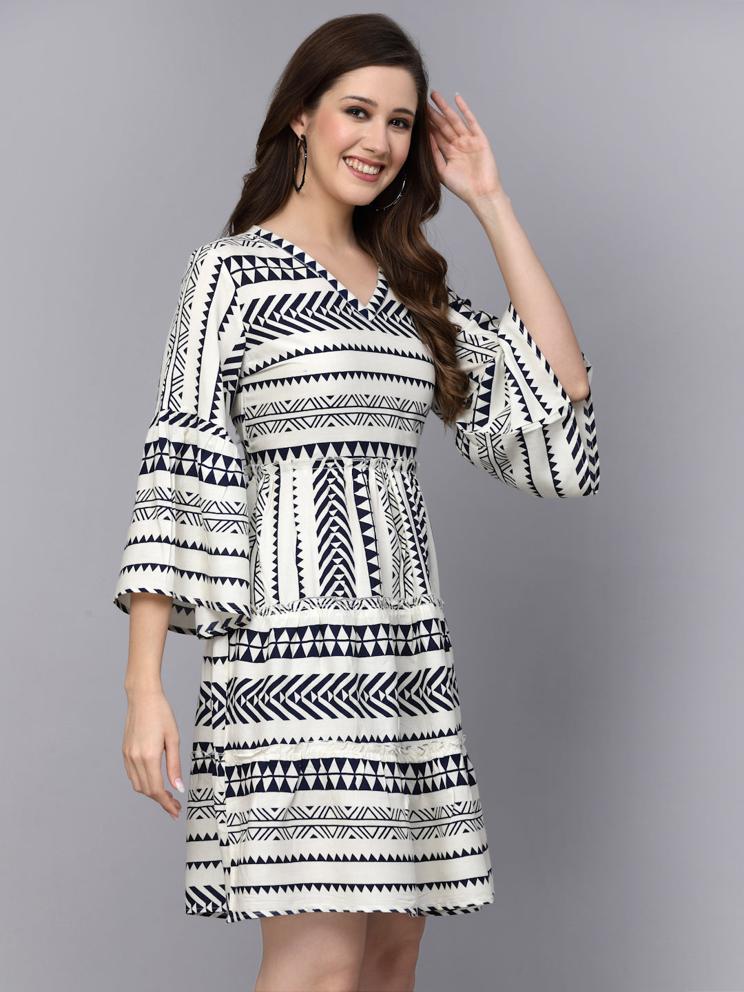 TUNIC-Off White, Rayon Printed