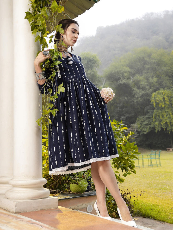 TUNIC-Cotton Printed Cotton Flared Dress