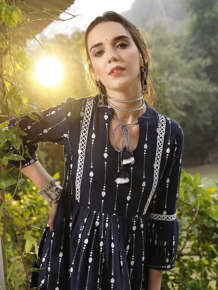 TUNIC-Cotton Printed Cotton Flared Dress