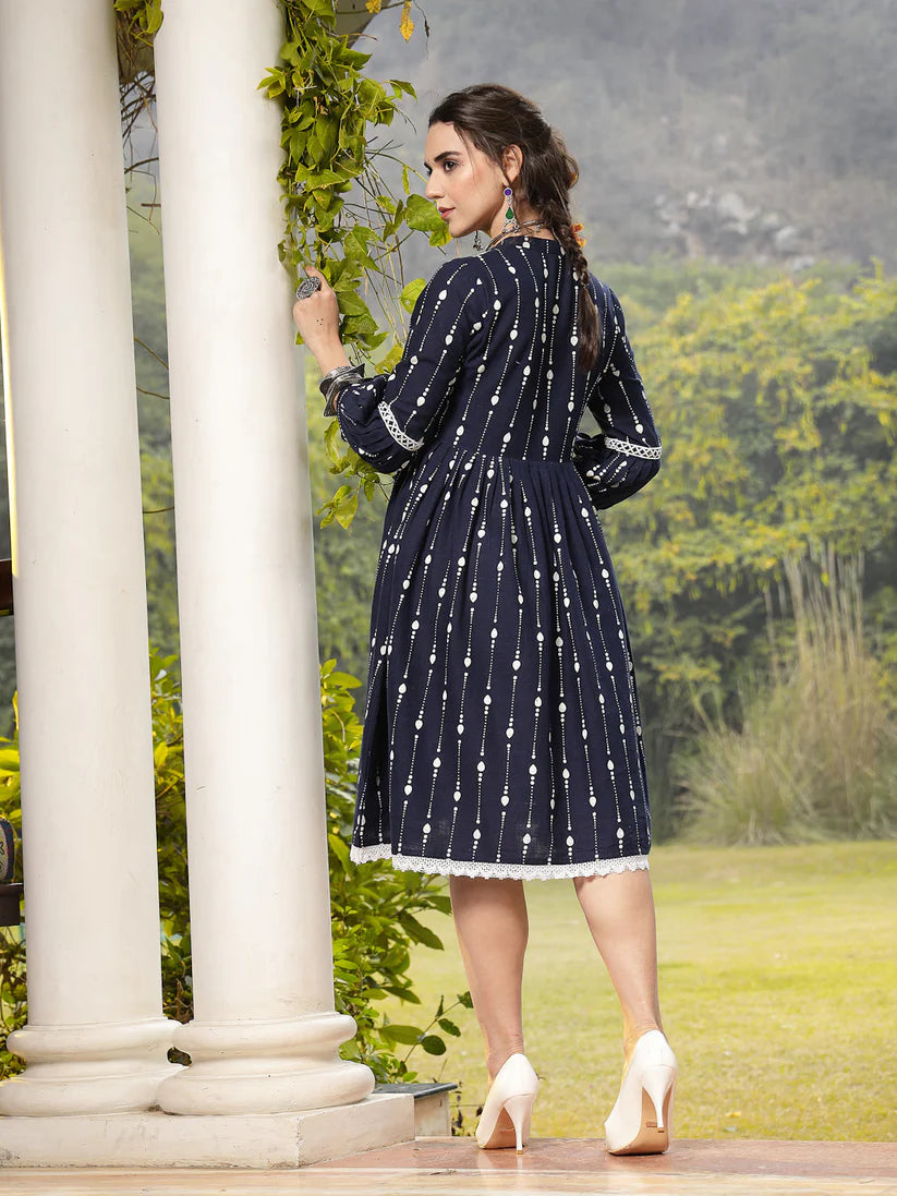 TUNIC-Cotton Printed Cotton Flared Dress