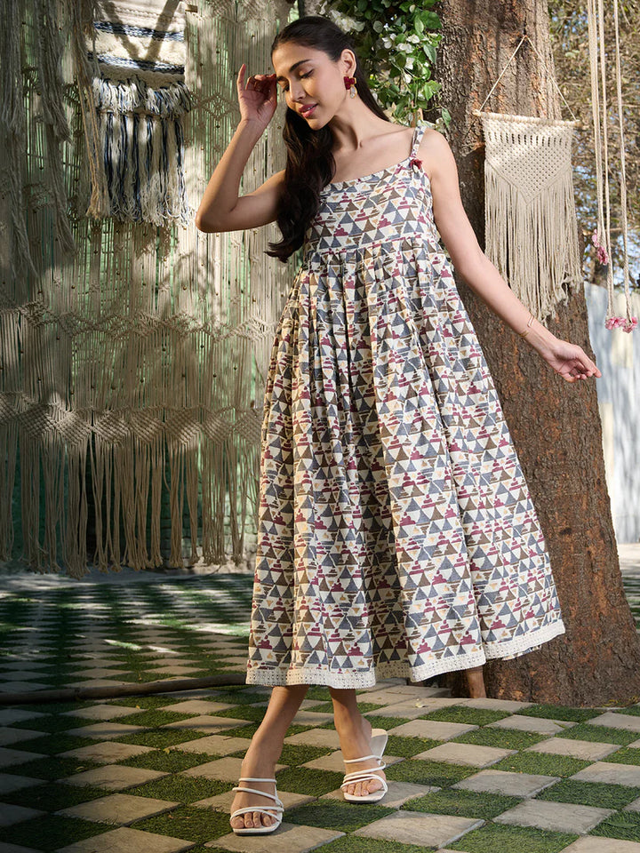 DRESS-Cotton Printed Pleated
