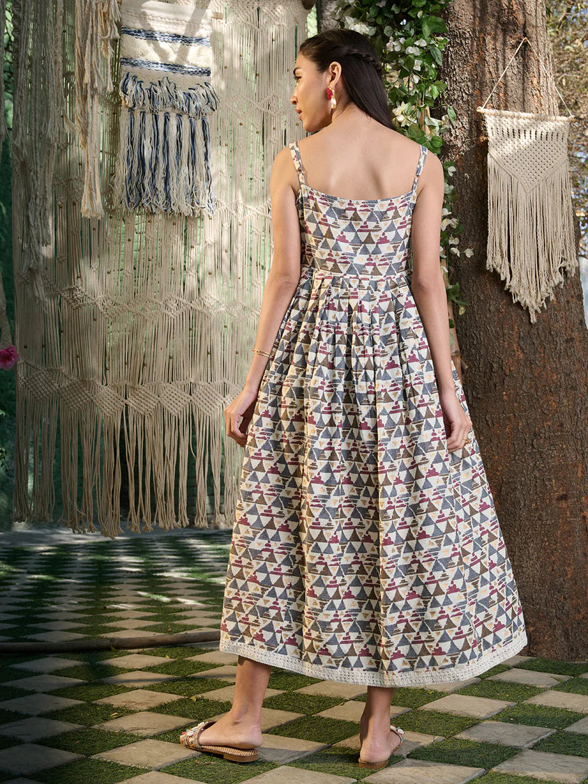 DRESS-Cotton Printed Pleated