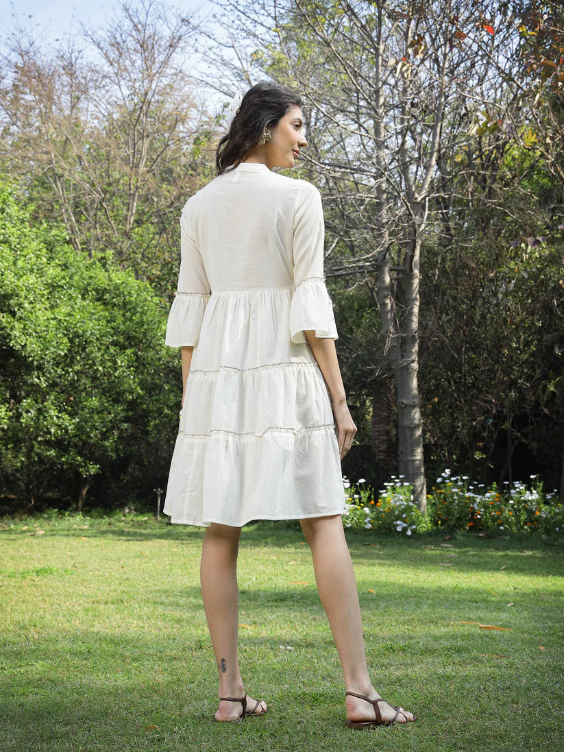 TUNIC-Off White Cotton Solid & Embroidered