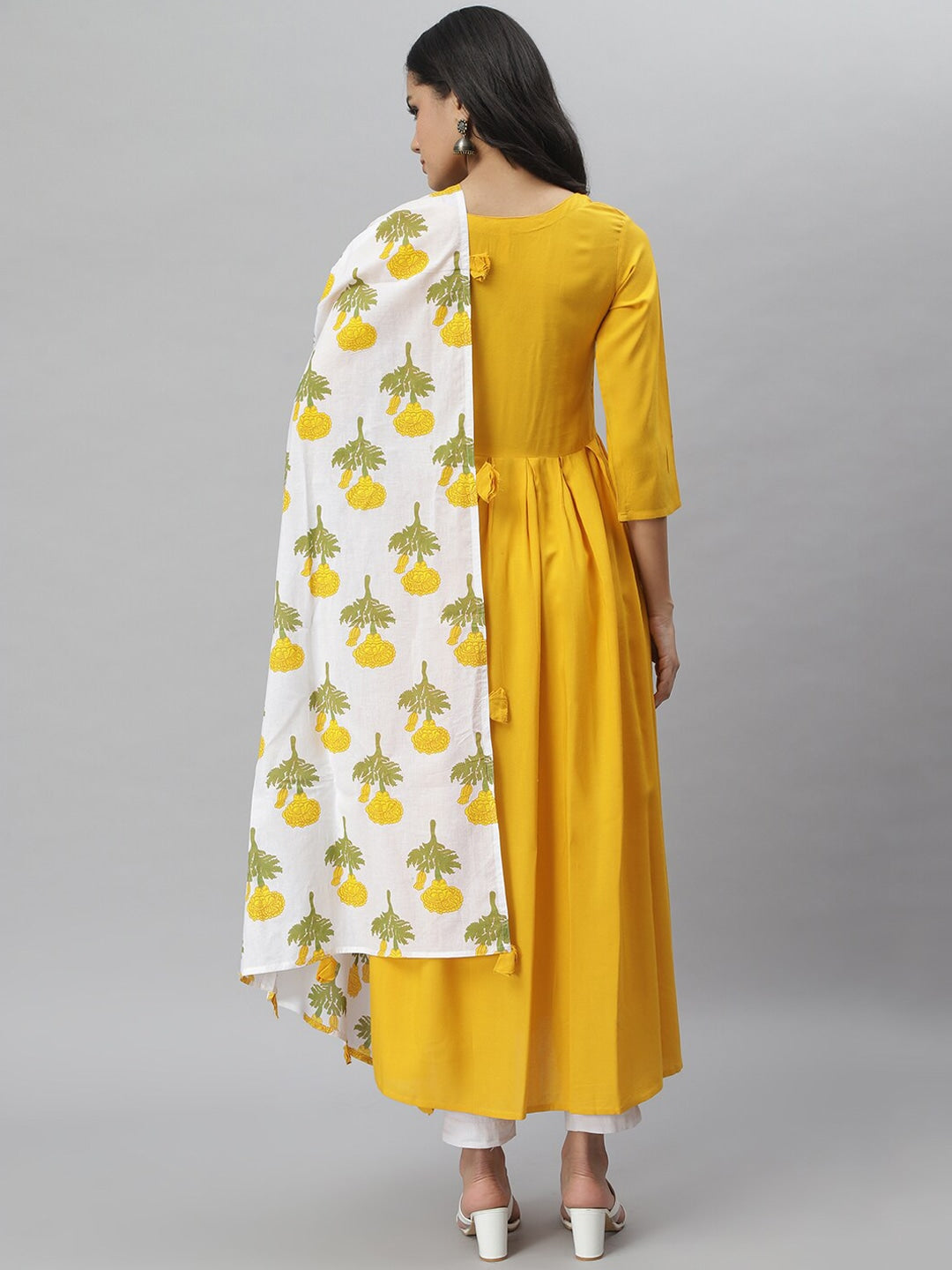 KURTA WITH DUPATTA - Solid Rayon Kurta Dupatta Set (Yellow, White)