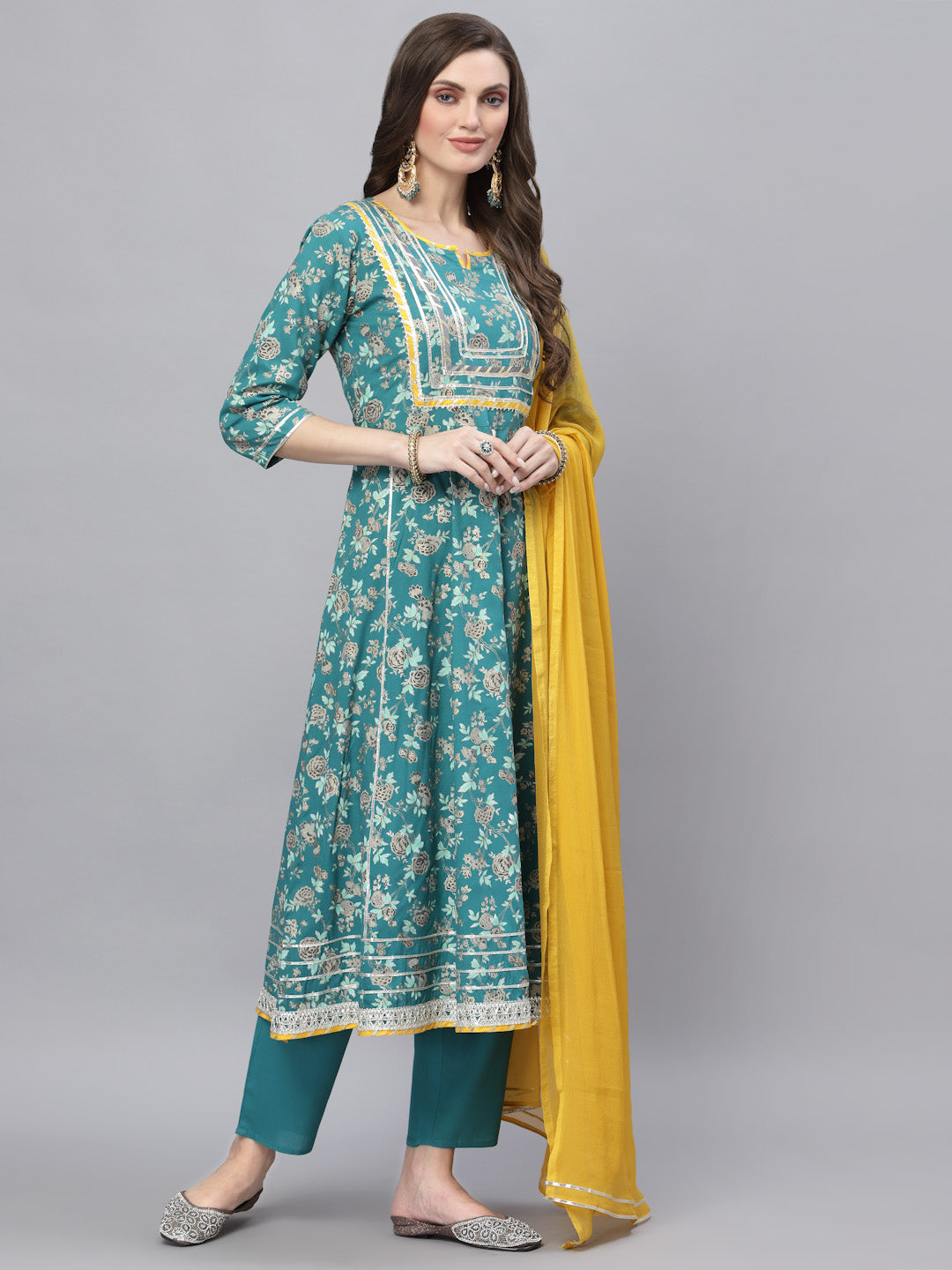 DUPATTA SET - Floral Printed Rayon Anarkali Kurta Pant Dupatta Set