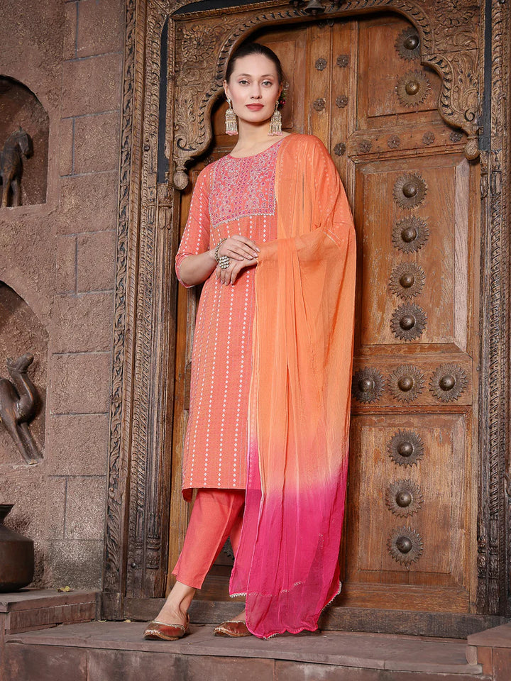 DUPATTA SET-Woven Design & Embroidered Cotton Blend