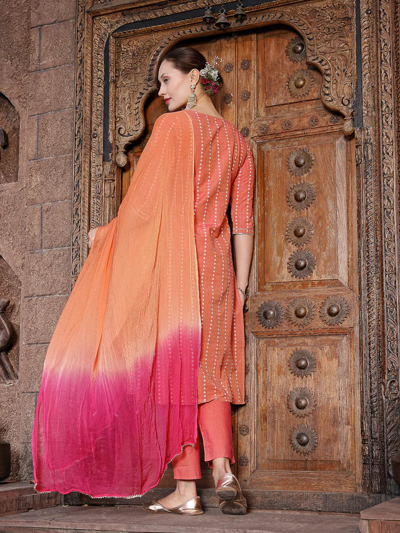 DUPATTA SET-Woven Design & Embroidered Cotton Blend