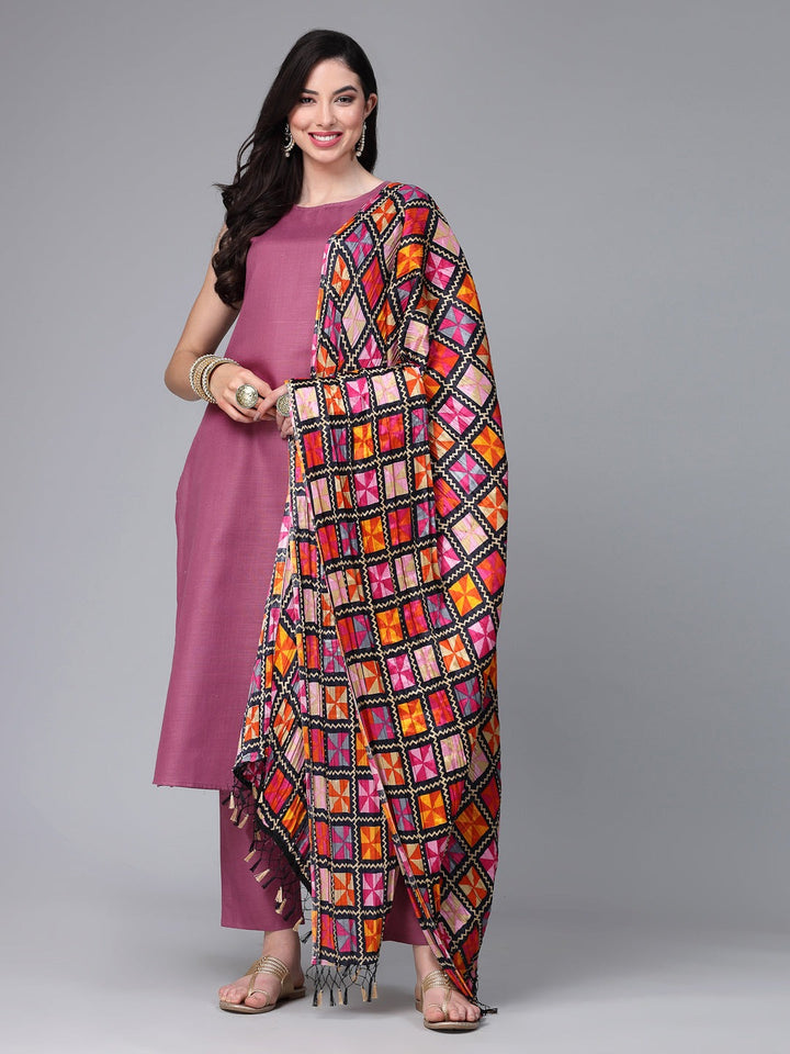 DUPATTA SET-Solid Cotton Blend Straight