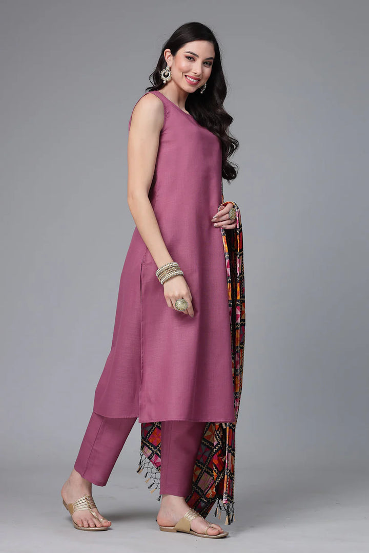 DUPATTA SET-Solid Cotton Blend Straight
