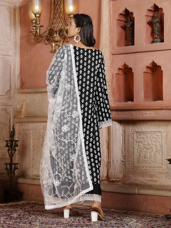 DUPATTA SET-Floral Printed Rayon Straight