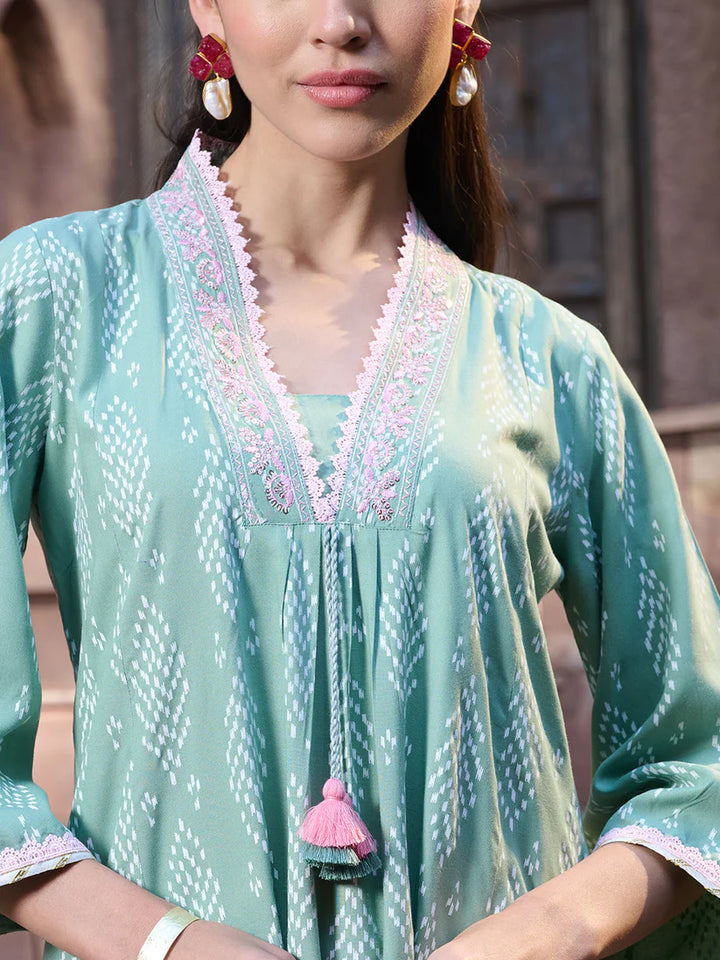 DUPATTA SET-Printed & Embroidered A-Line Kurta Pant and Dupatta