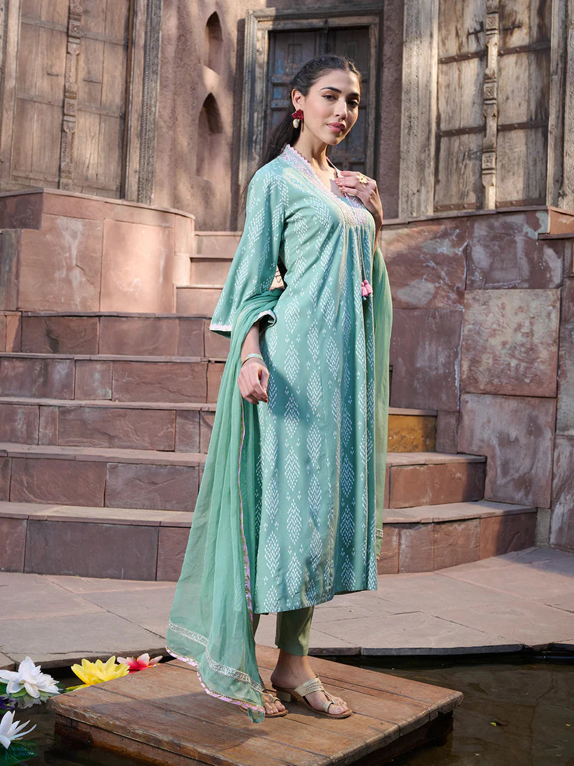 DUPATTA SET-Printed & Embroidered A-Line Kurta Pant and Dupatta