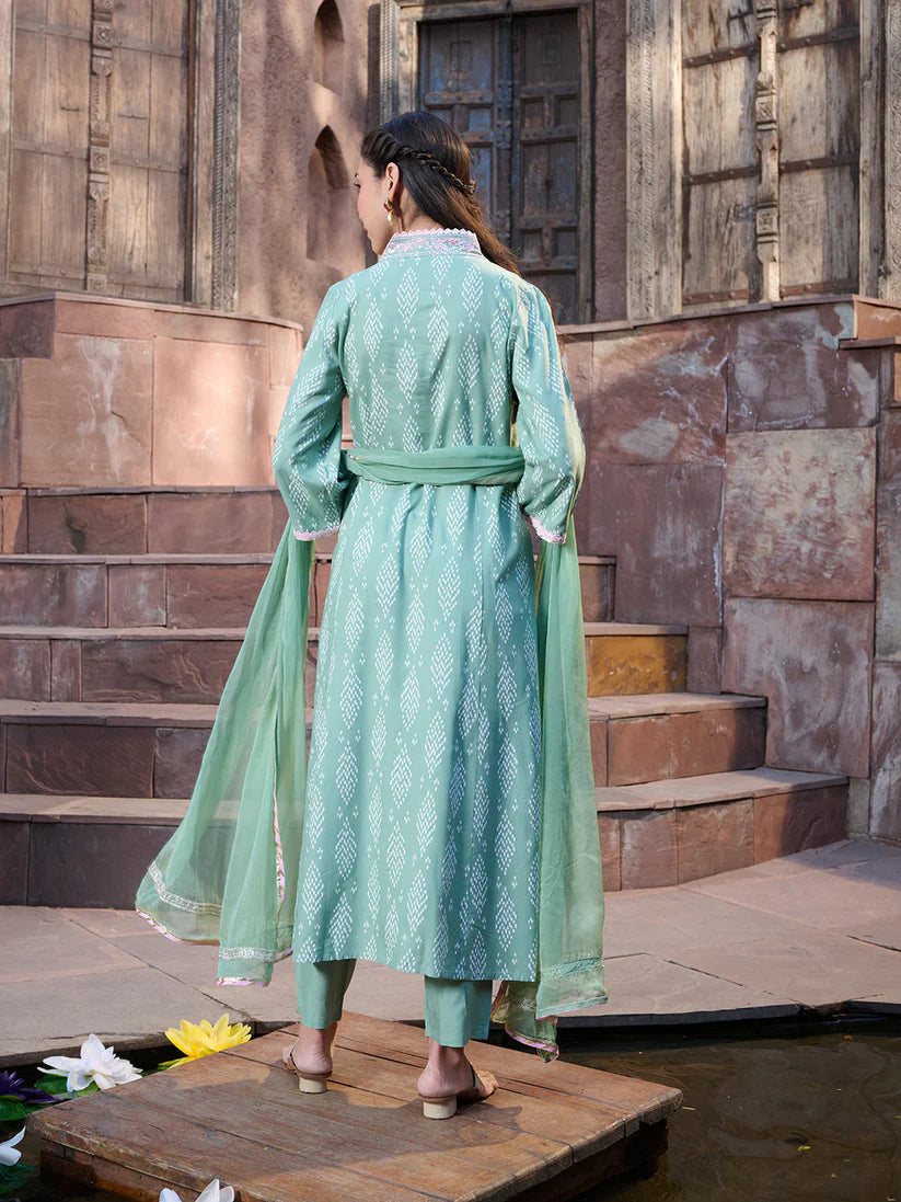 DUPATTA SET-Printed & Embroidered A-Line Kurta Pant and Dupatta