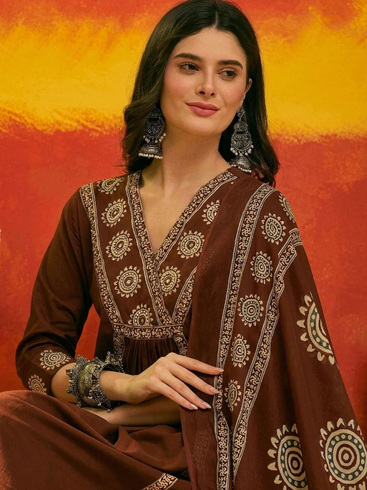 DUPATTA SET-Brwn Cotton