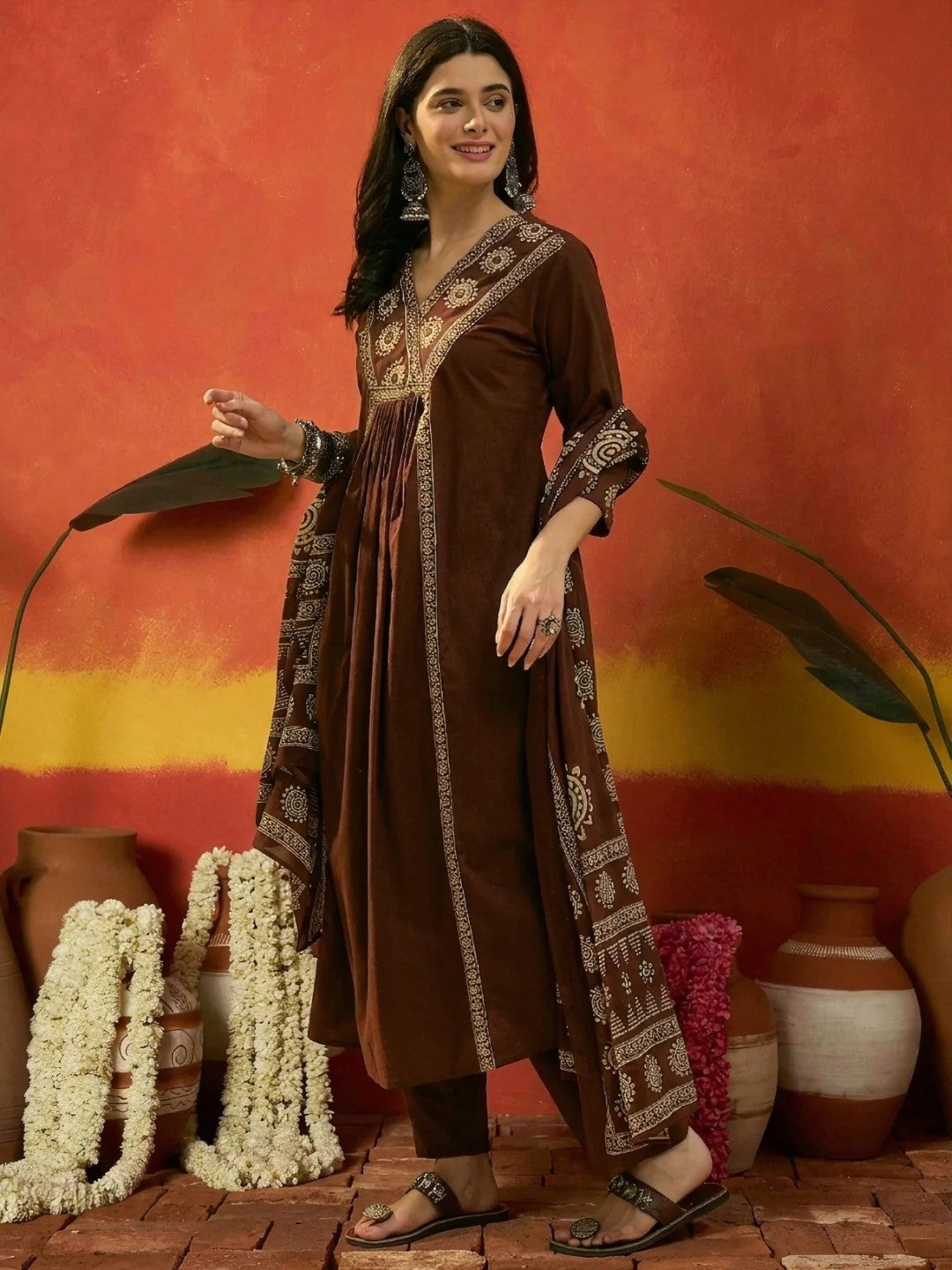 DUPATTA SET-Brwn Cotton