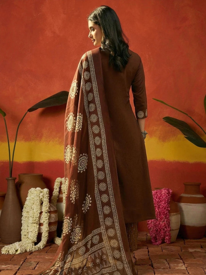 DUPATTA SET-Brwn Cotton