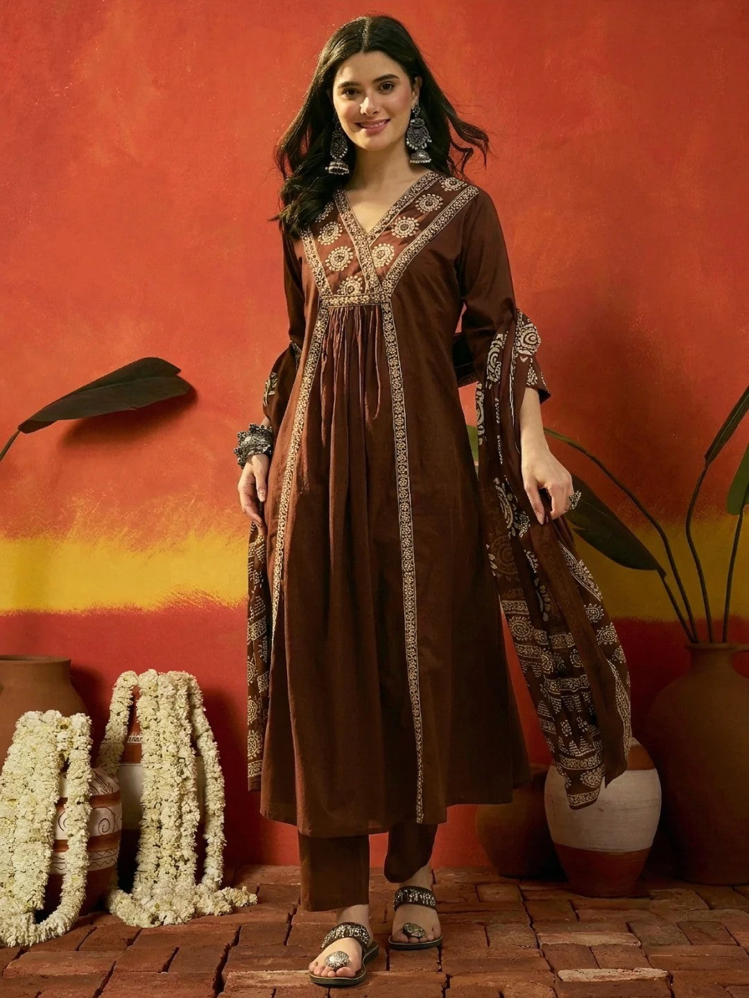 DUPATTA SET-Brwn Cotton