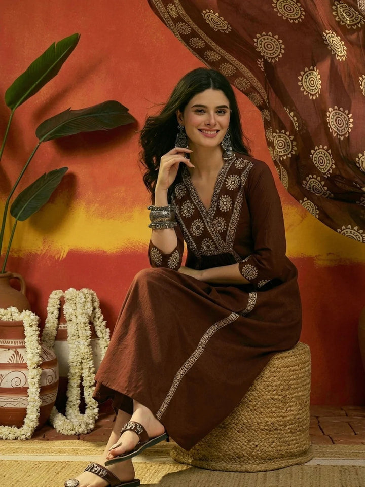 DUPATTA SET-Brwn Cotton