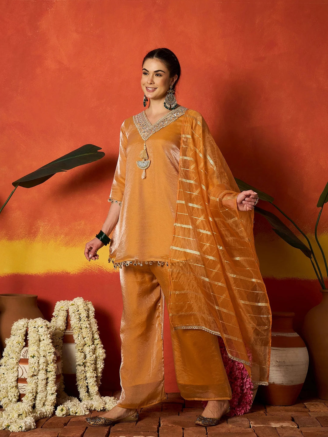 DUPATTA SET-Solid & Embroidered Silk A-Line