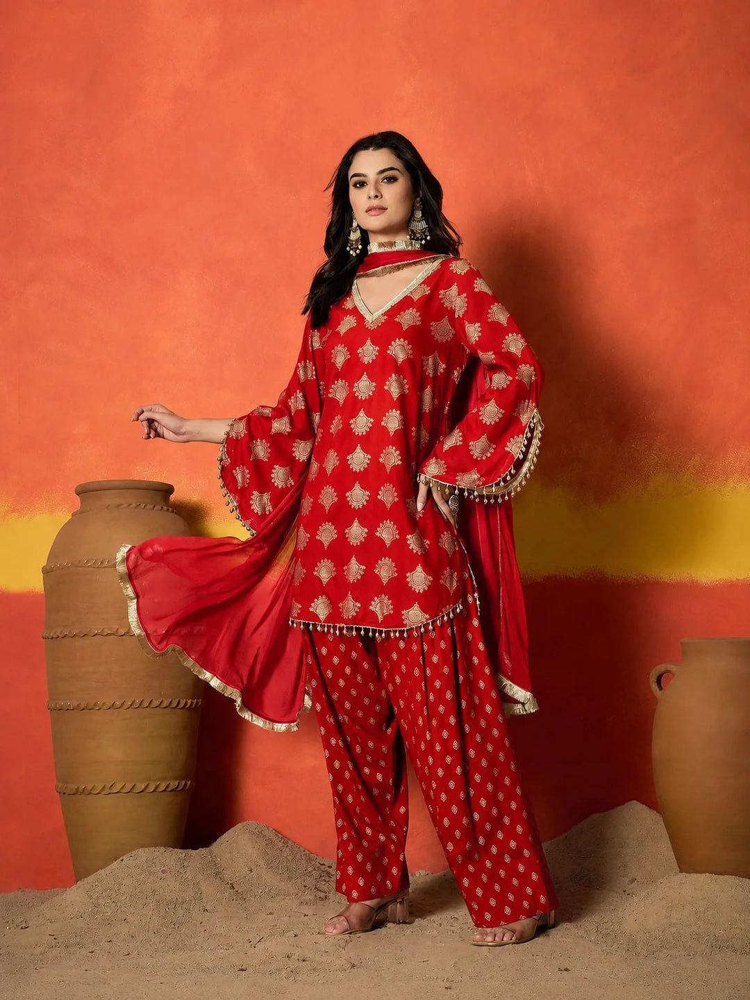 DUPATTA SET-Rayon Short Kurti Farshi Salwar Set
