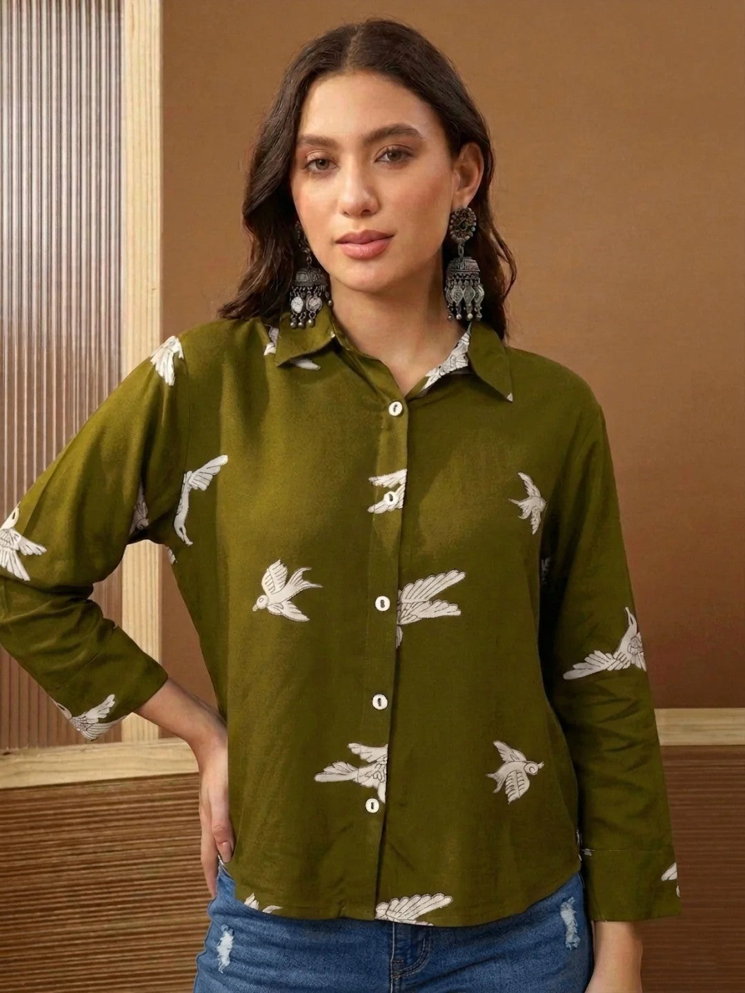 TOP-Solid Printed Rayon Shirt