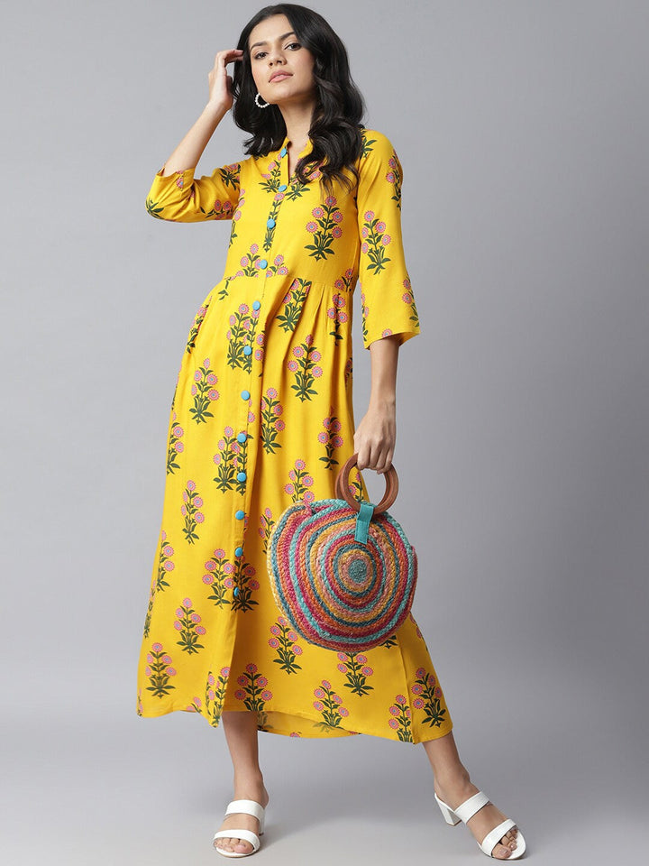 DRESS - Floral Print Rayon A-Line Kurta