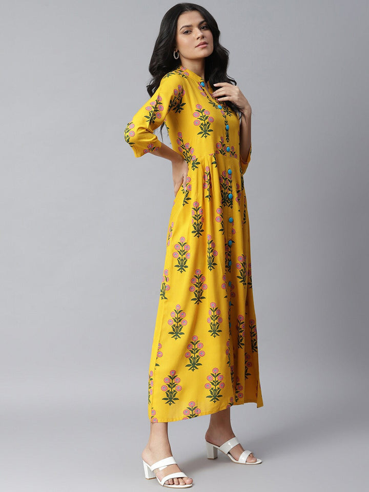 DRESS - Floral Print Rayon A-Line Kurta