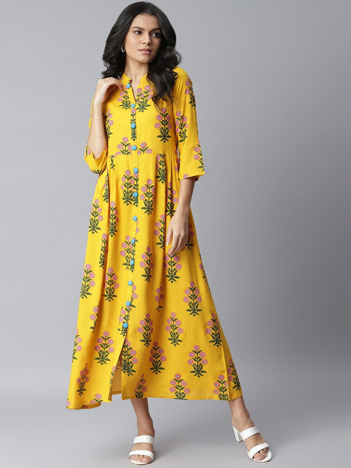 DRESS - Floral Print Rayon A-Line Kurta