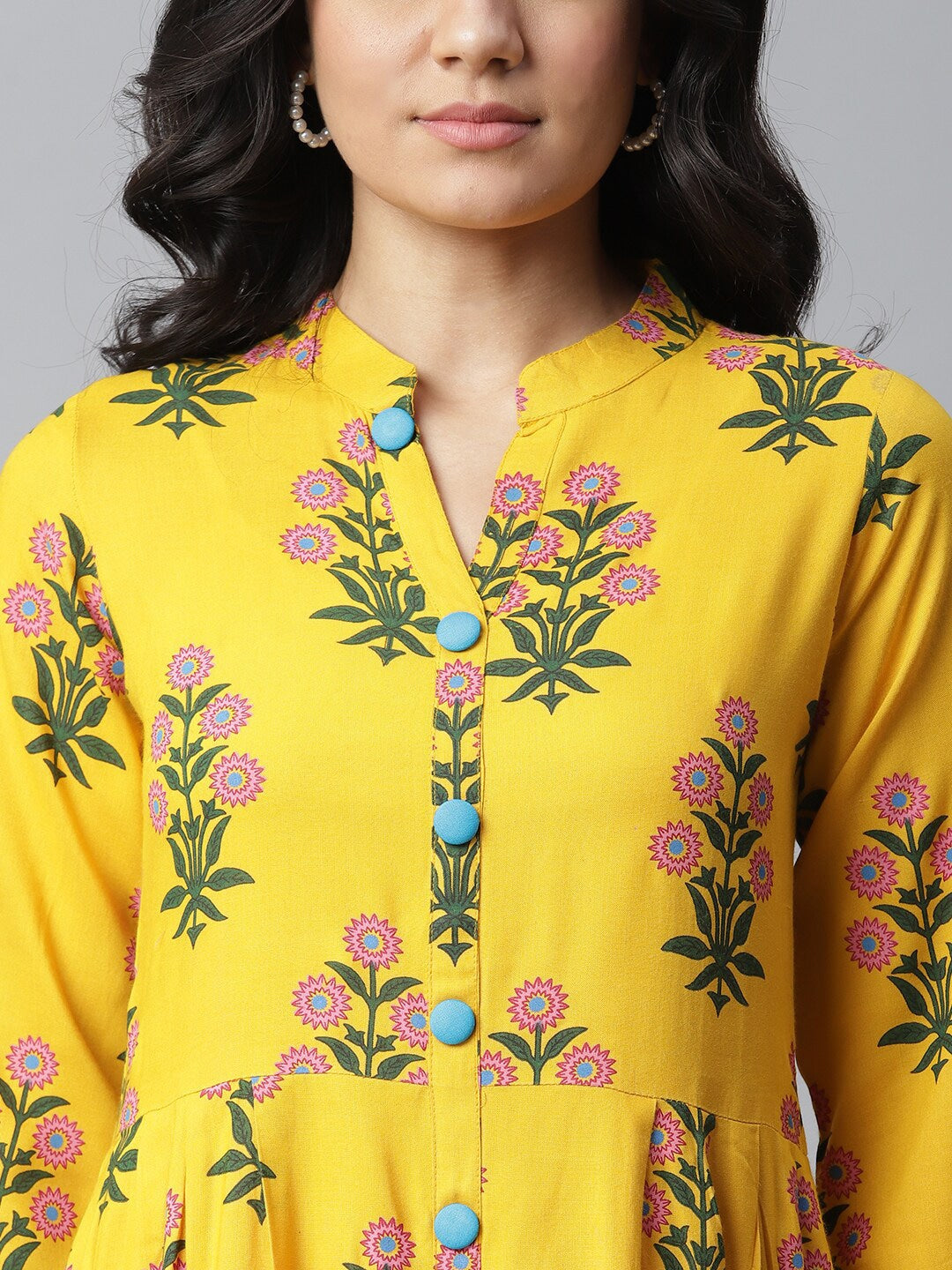 DRESS - Floral Print Rayon A-Line Kurta