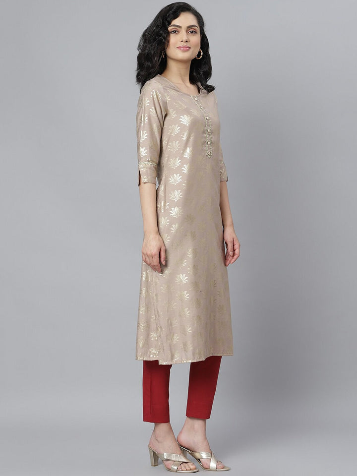 KURTA - Women's Gold Printed Rayon Straight Kurta