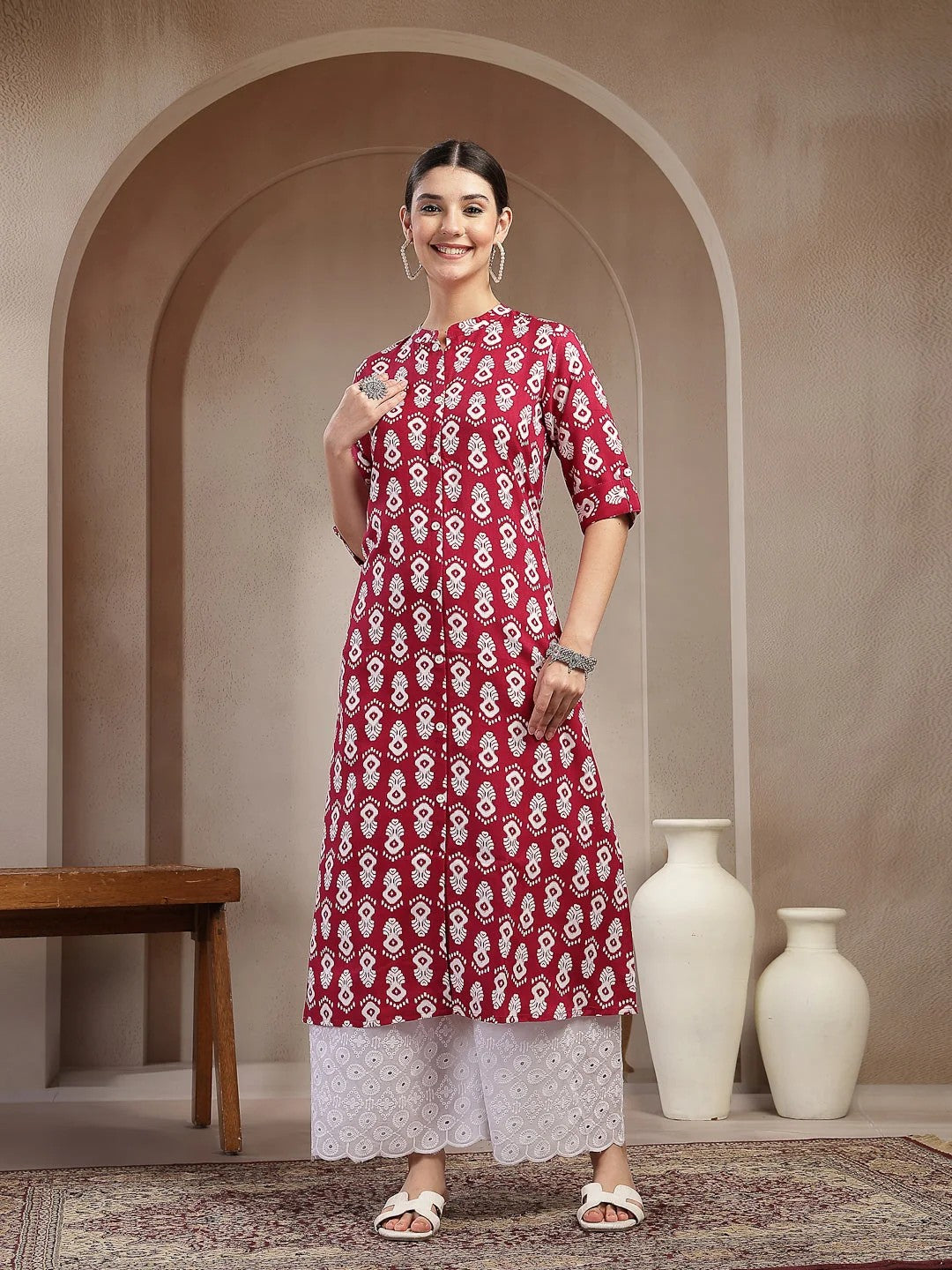 KURTA-Ikkat Printed Cotton A-line