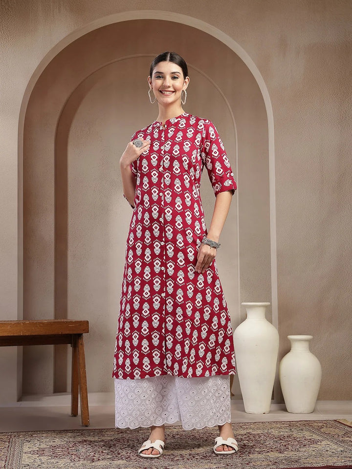 KURTA-Ikkat Printed Cotton A-line