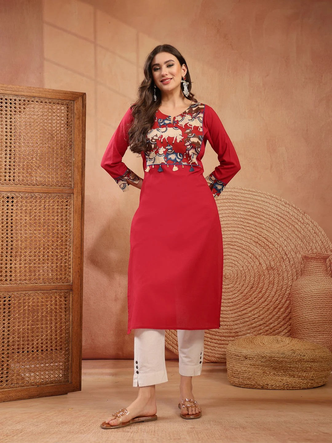 KURTA-Red Rayon Straight Kurta