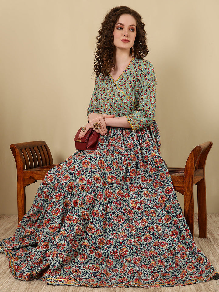 DRESS-Rayon Printed Angrakha Style