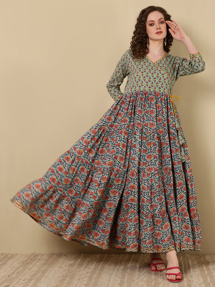 DRESS-Rayon Printed Angrakha Style