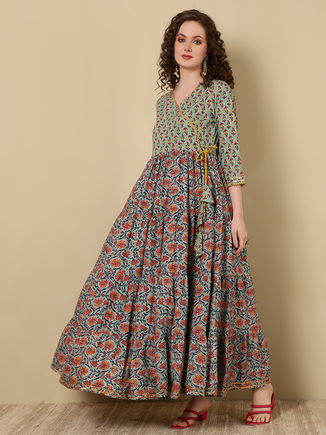 DRESS-Rayon Printed Angrakha Style